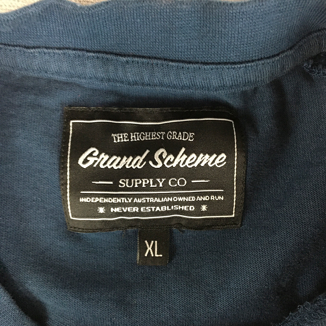 Grand Scheme Mens T-Shirt Size XL Slim Fit White Yellow Blue Striped Crew Neck