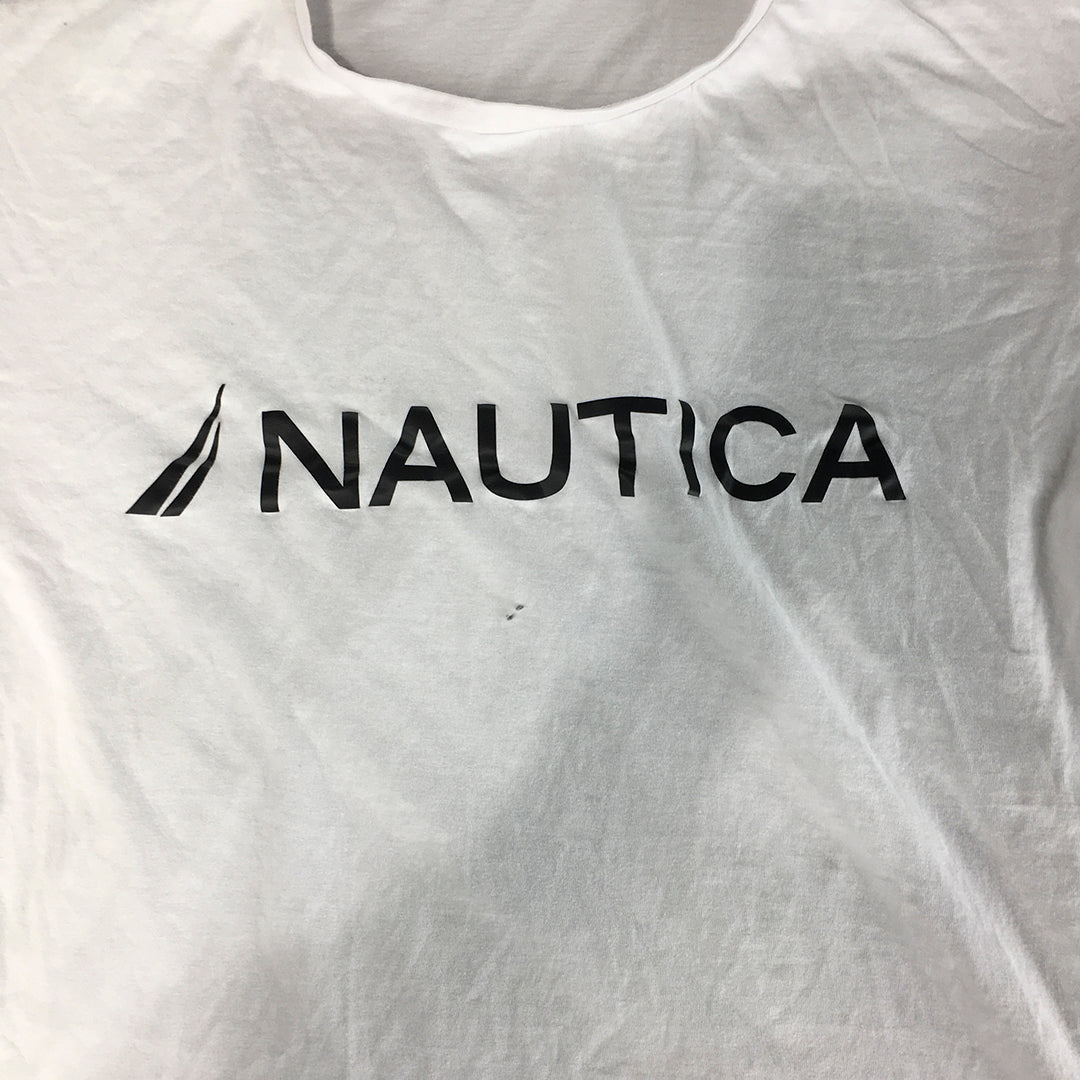 Nauitca Mens T-Shirt Size S White Big Logo Short Sleeve Crew Neck Tee