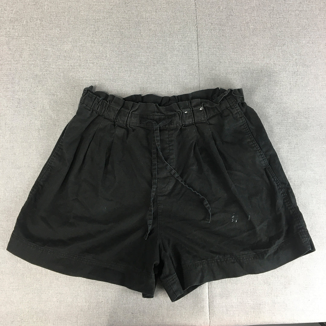 Uniqlo Womens Linen Shorts Size M Black Drawstring Bermuda