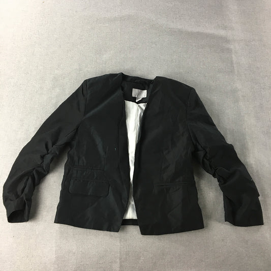 H&M Womens Blazer Jacket Size 10 Black Open Front Coat