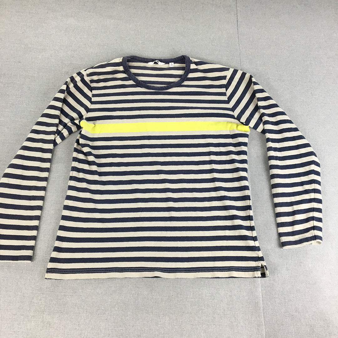 Uniqlo Womens Knit Top Size XL Blue Grey Yellow Striped Long Sleeve Pullover