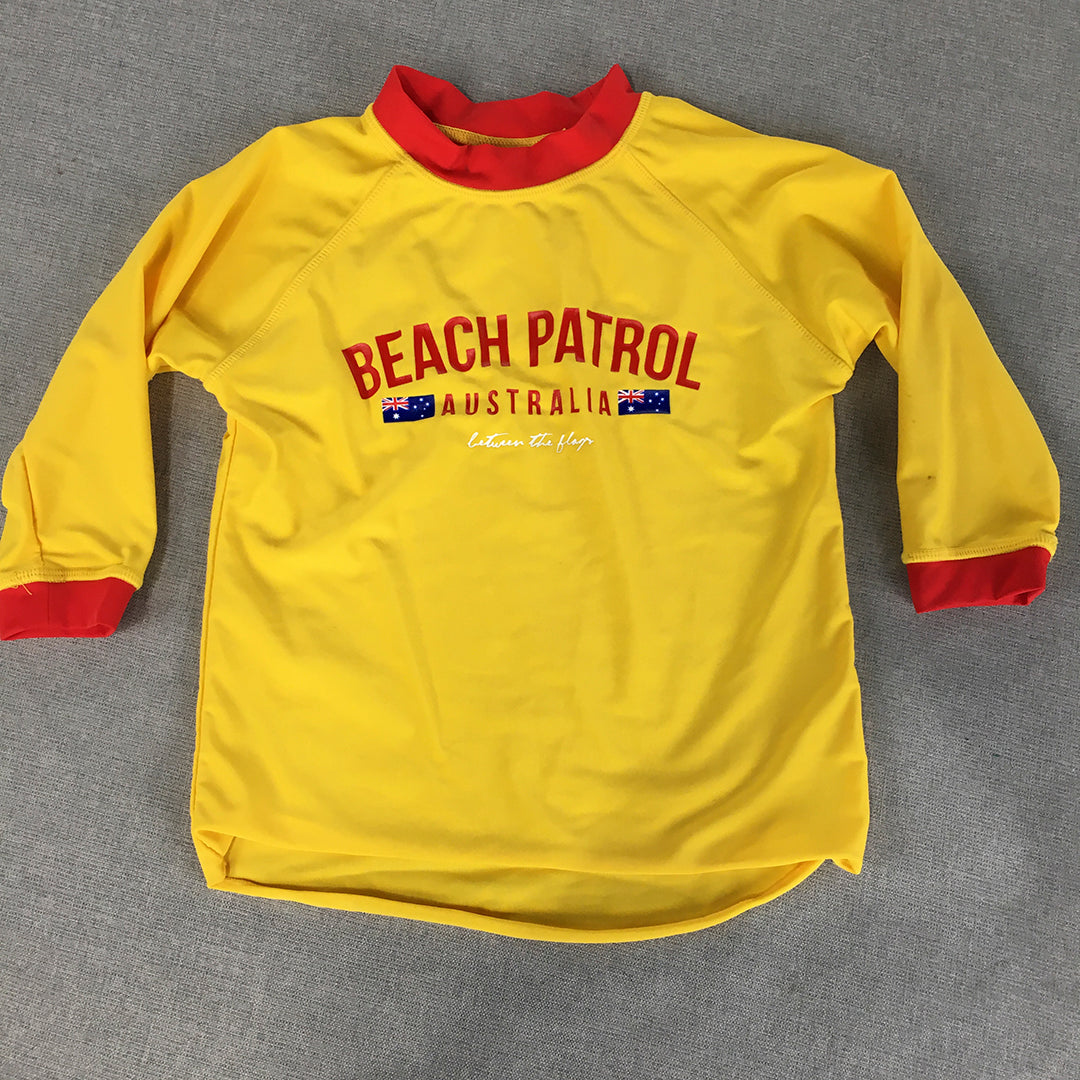 Beach Patrol Australia Kids Rash Vest Size 4 Toddler Yellow Surf Swim Rashie