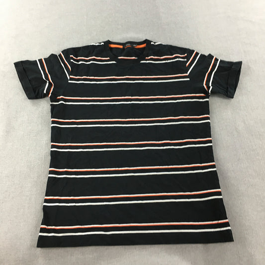 Bossini Mens T-Shirt Size L Black Striped Short Sleeve Crew Neck Tee