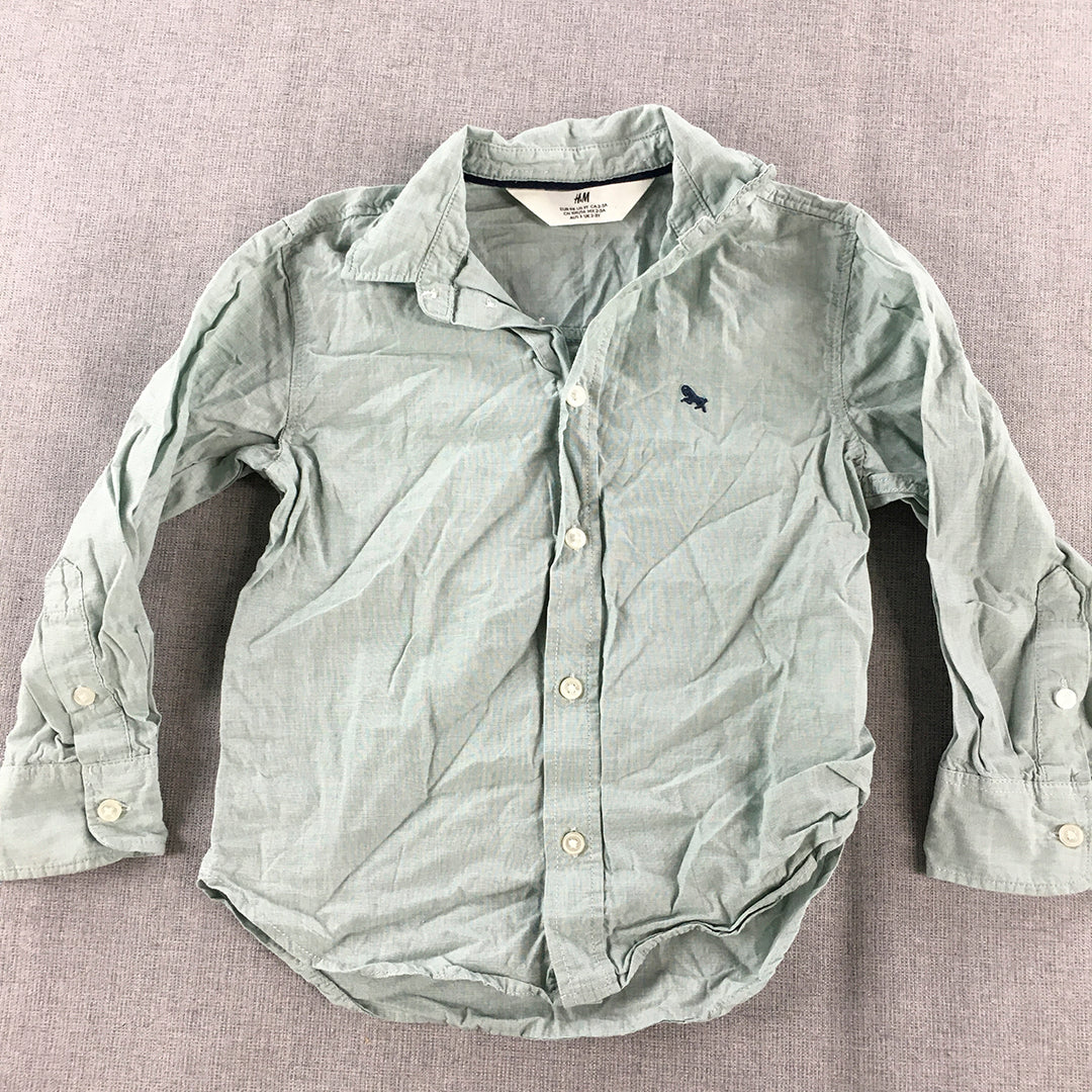 H&M Kids Boys Shirt Size 2 - 3 Years Toddler Green Long Sleeve Button-Up