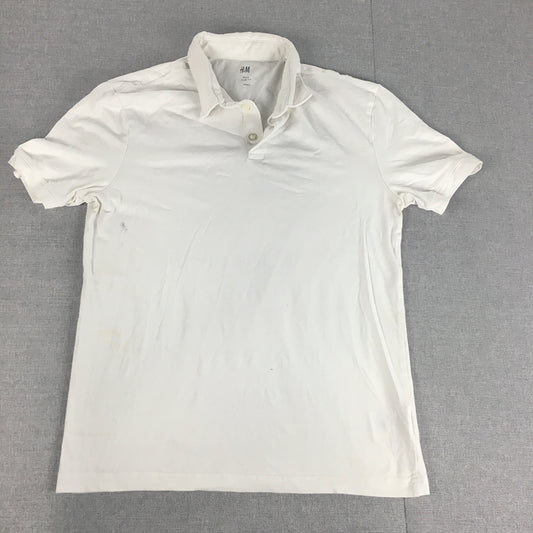 H&M Sport Mens Polo Shirt Size S Slim Fit Collared Short Sleeve Rugby White