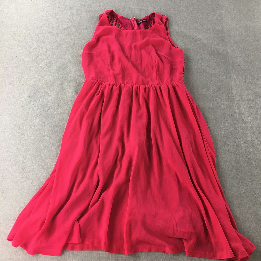 Mei Mei Womens Pleated Dress Size 12 Hot Pink A-Line Midi Sleeveless