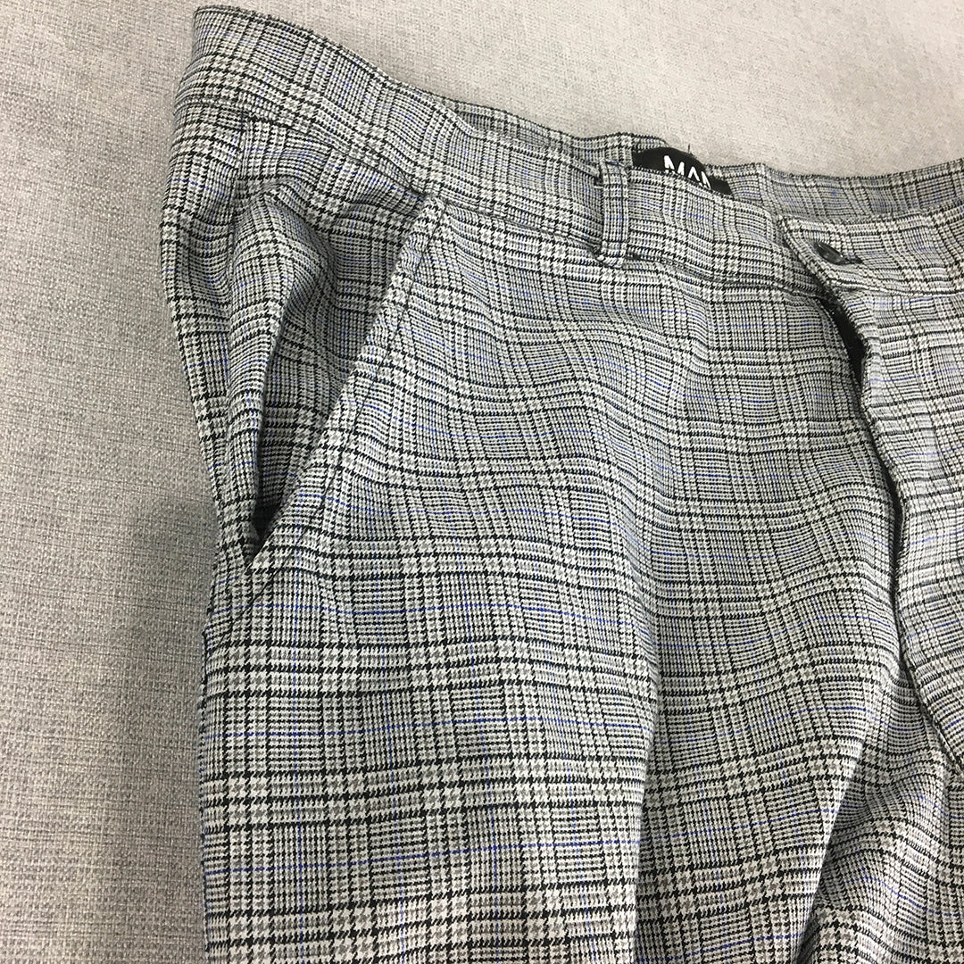 Boohoo Man Dress Pants Size M Grey Houndstooth Pockets Straight