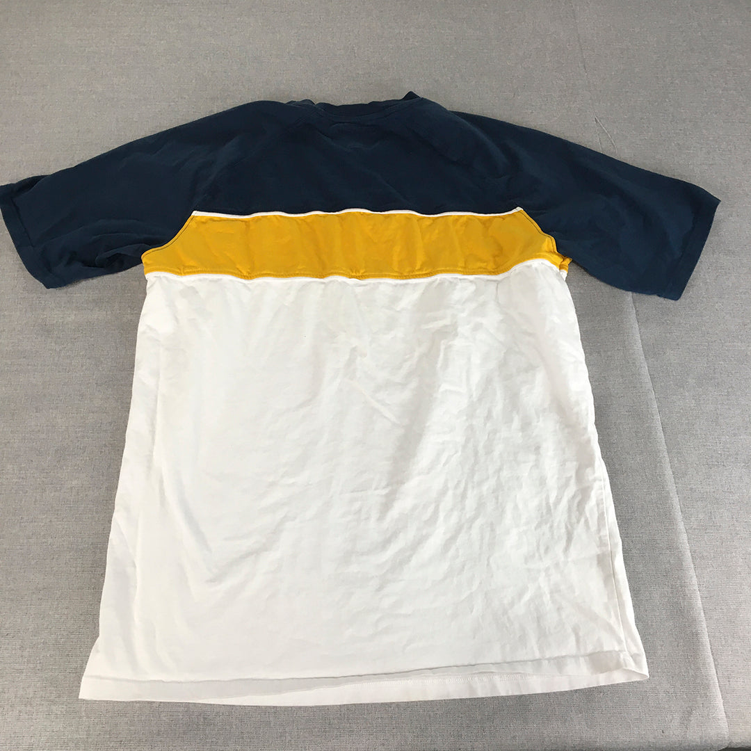 Grand Scheme Mens T-Shirt Size XL Slim Fit White Yellow Blue Striped Crew Neck