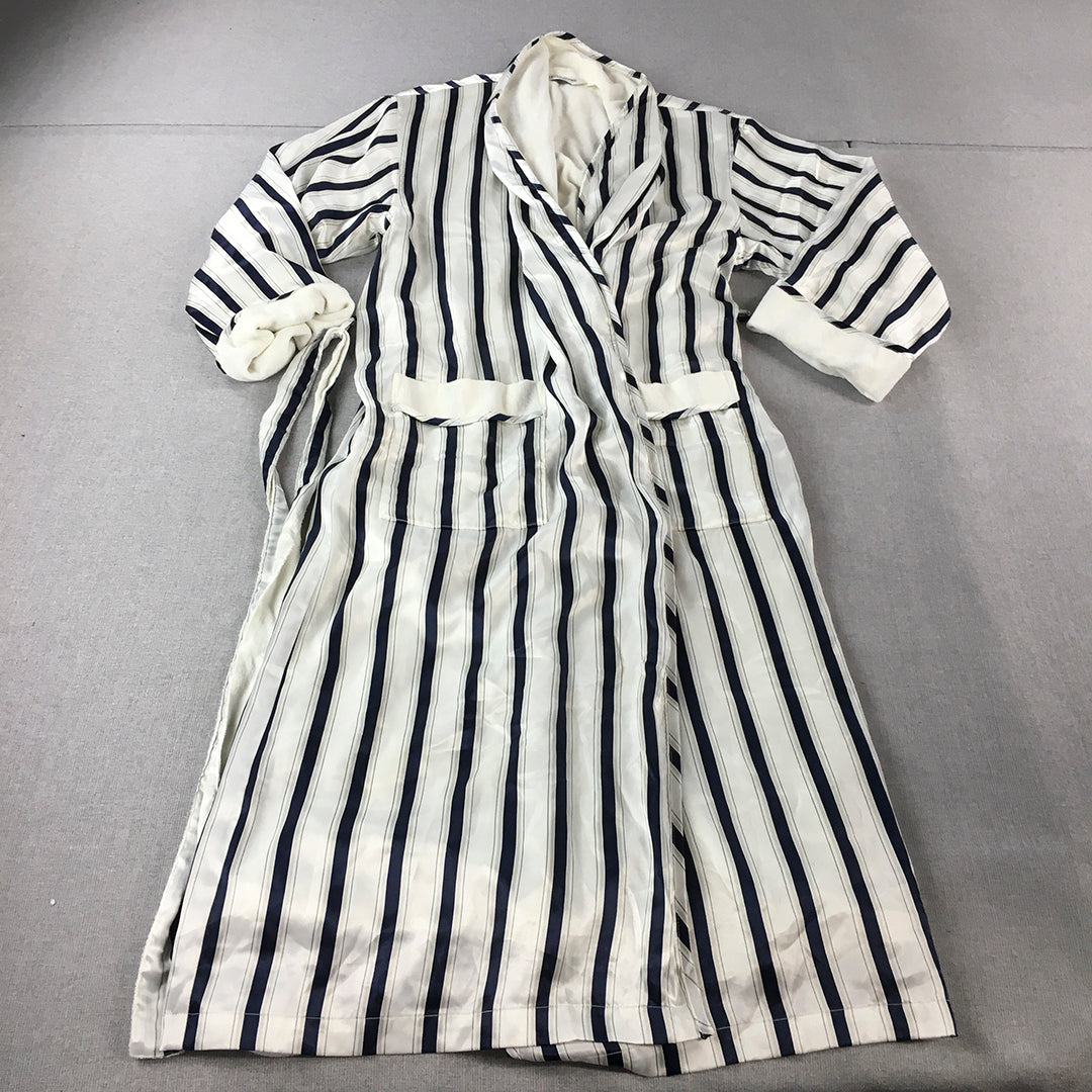 Masamaine Womens Night Gown Free Size White Striped Full Length Belted Robe