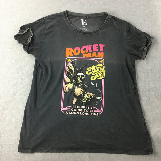 Elton John Rocket Man T-Shirt Adult Size M Grey Short Sleeve Crew Neck Tee