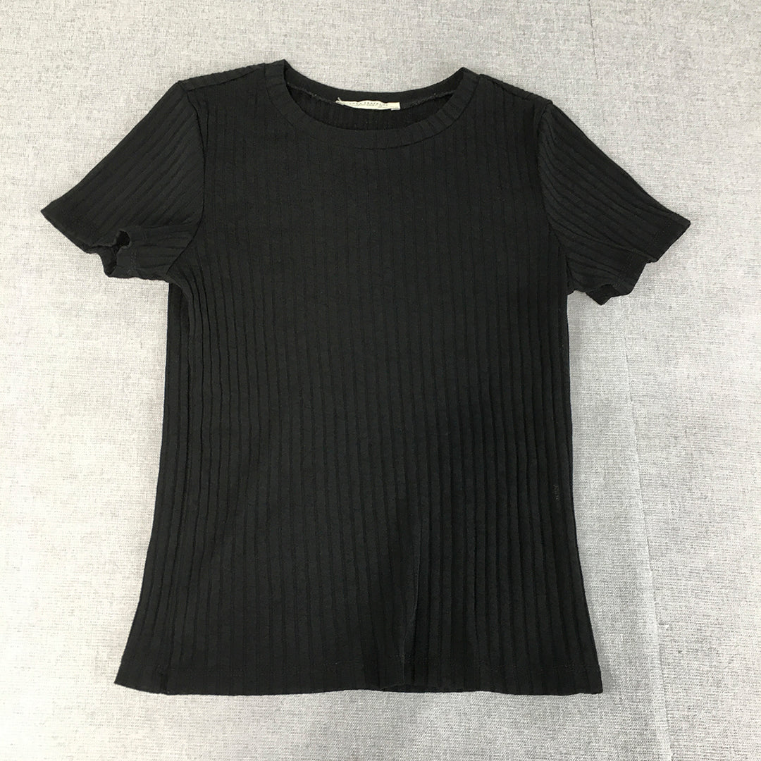 Zara Trafaluc Womens Knit Top Size S Black Short Sleeve Shirt