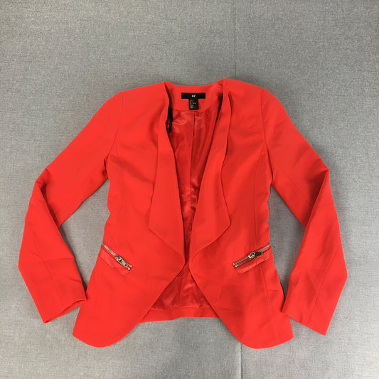 H&M Womens Blazer Jacket Size 2 Red Collared Open Front Coat