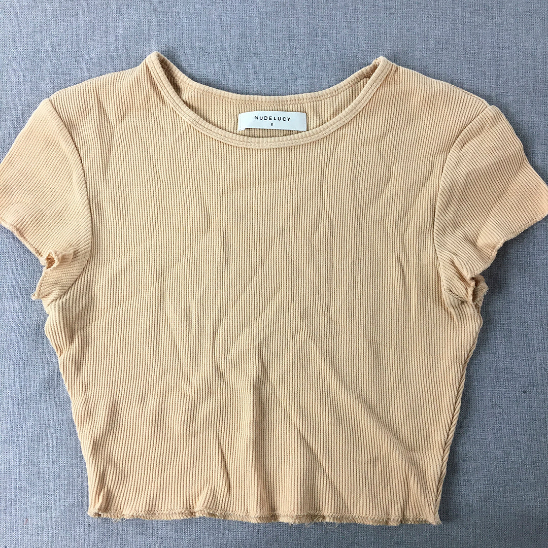 Nude Lucy Womens Cropped T-Shirt Size S Brown Knit Stretch Top