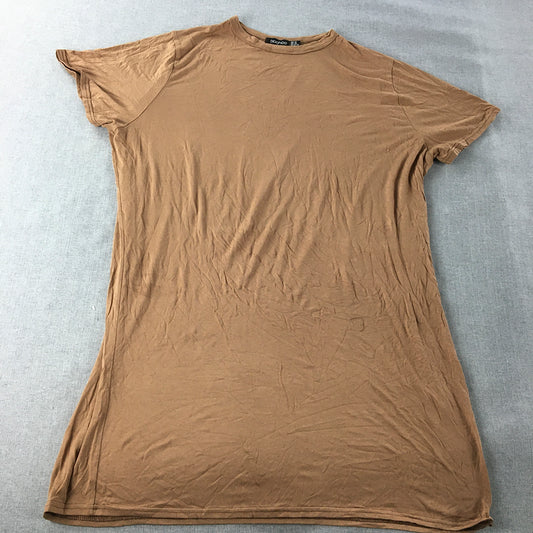 Boohoo Womens T-Shirt Dress Size 14 Brown Mini Short Sleeve Stretch