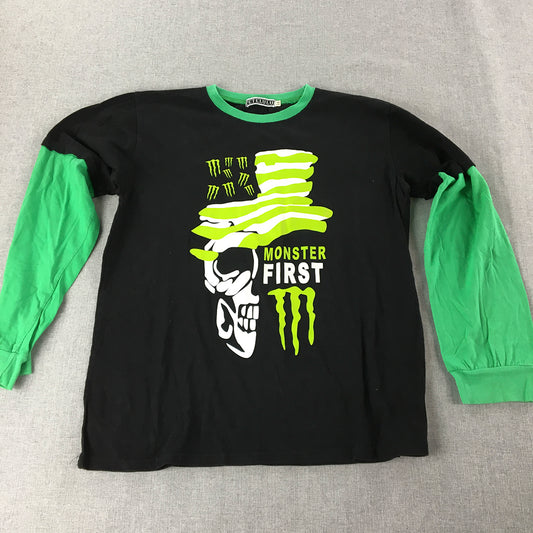 Monster Energy Drink Kids Boys Shirt Youth L (14 Years) Black Green Logo