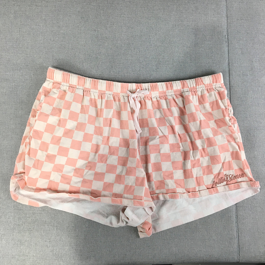 The Rolling Stones Womens Shorts Size XL Pink Checkered Drawstring Elastic Waist