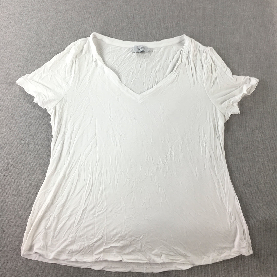 Piper Womens T-Shirt Size M White V-Neck Short Sleeve Top