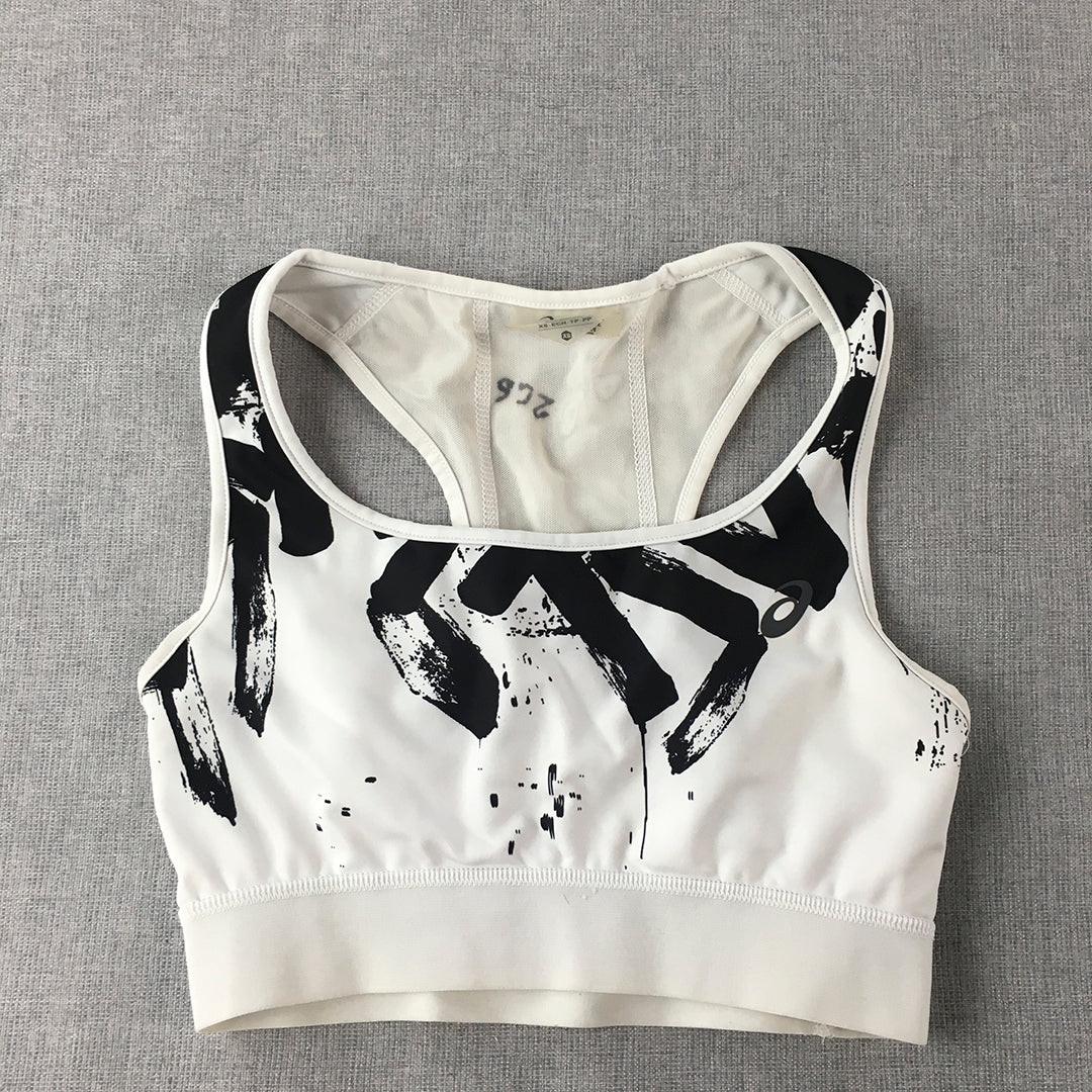 Asics Womens Sports Bra Size XS White Black Logo Sleeveless Cropped Top