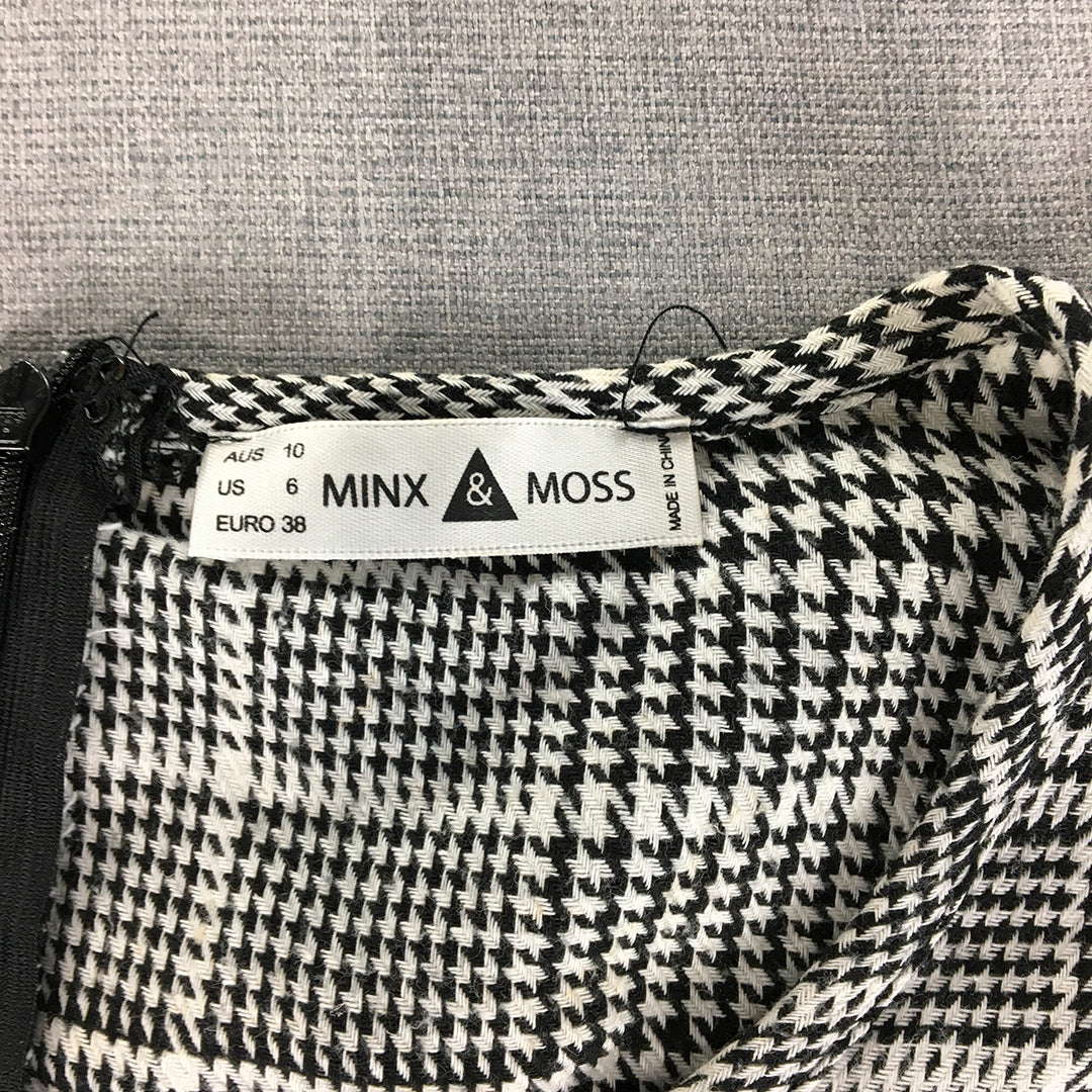 Minx & Moss Womens A-Line Dress Size 10 Black White Houndstooth Mini