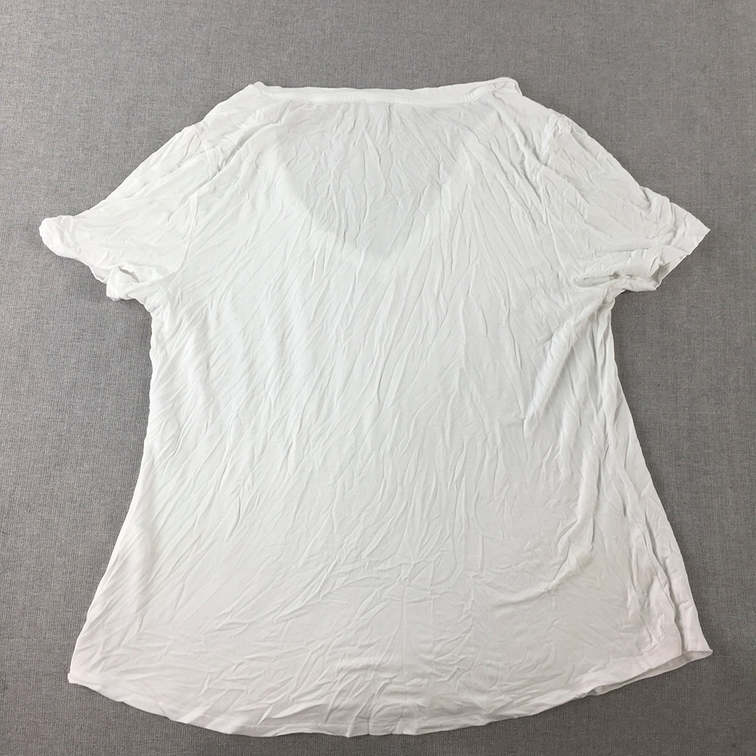 Piper Womens T-Shirt Size M White V-Neck Short Sleeve Top