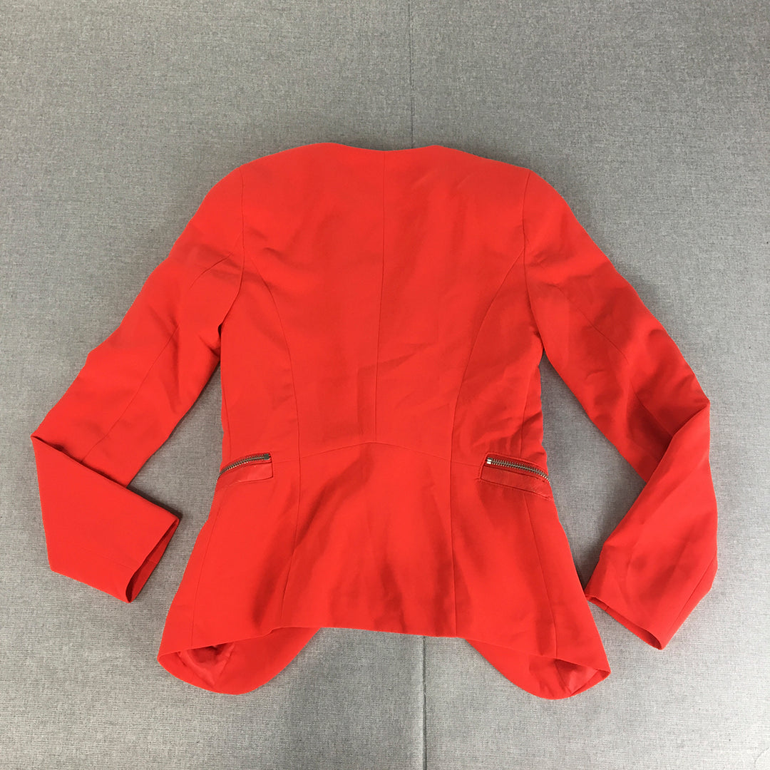 H&M Womens Blazer Jacket Size 2 Red Collared Open Front Coat