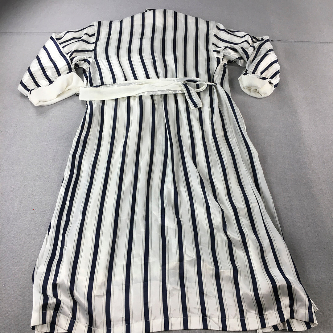 Masamaine Womens Night Gown Free Size White Striped Full Length Belted Robe