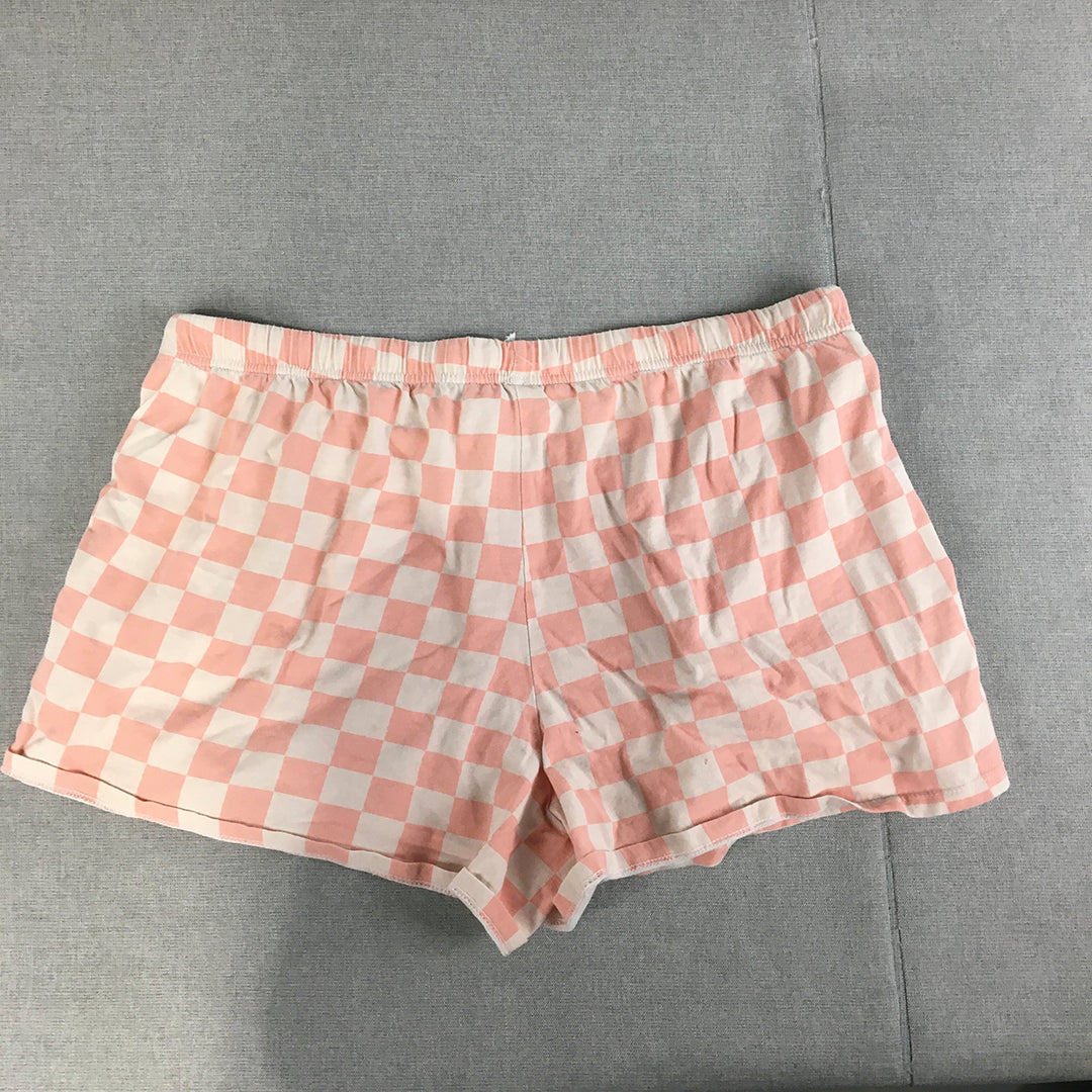 The Rolling Stones Womens Shorts Size XL Pink Checkered Drawstring Elastic Waist