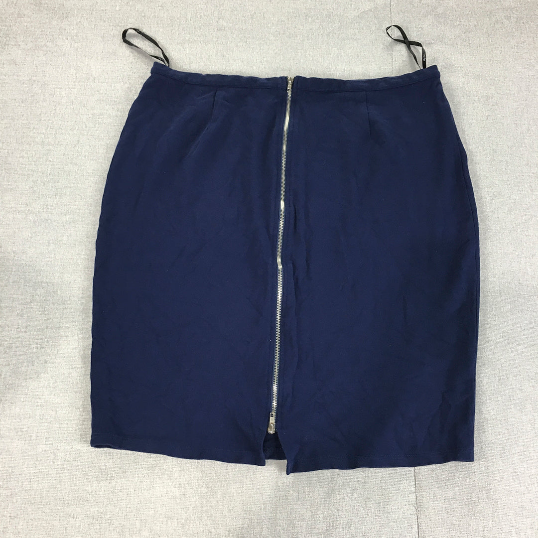 City Chic Womens Pencil Skirt Size M Blue Midi Straight Back Zip