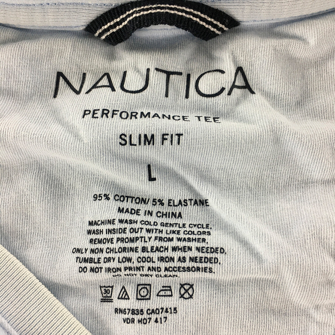 Nautica Mens T-Shirt Size L Slim Fit Blue Logo Short Sleeve Tee