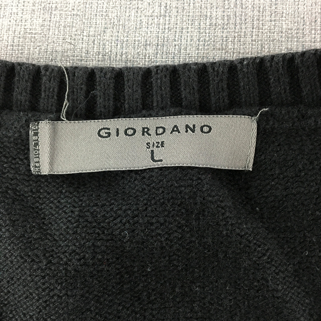 Giordano Mens Knit Sweater Size L Black Crew Neck Pullover Jumper