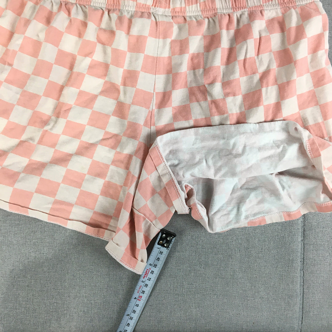 The Rolling Stones Womens Shorts Size XL Pink Checkered Drawstring Elastic Waist