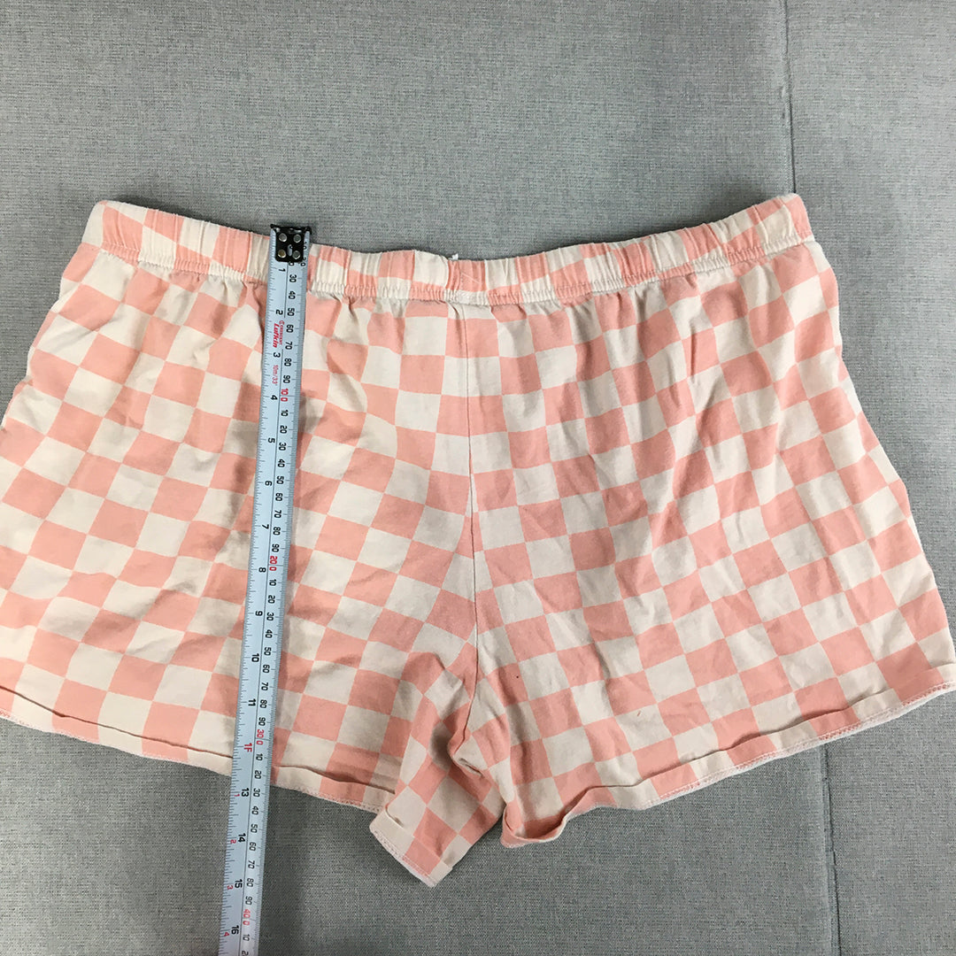 The Rolling Stones Womens Shorts Size XL Pink Checkered Drawstring Elastic Waist