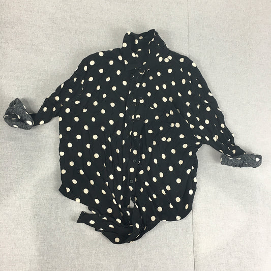 H&M Womens Top Size M Black Polka Dot Long Sleeve Button-Up Shirt