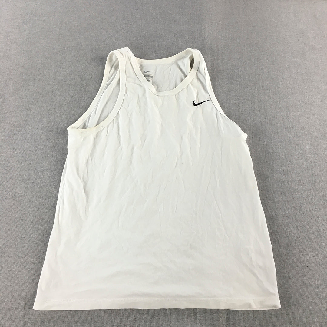 Nike Mens Tank Top Size L White Sleeveless Embroidered Logo Shirt