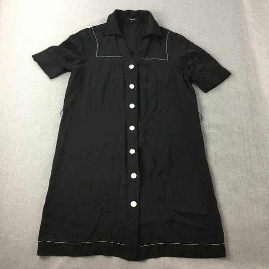 Piper Womens Linen Shirt Dress Size 8 Black Short Sleeve Collared Mini