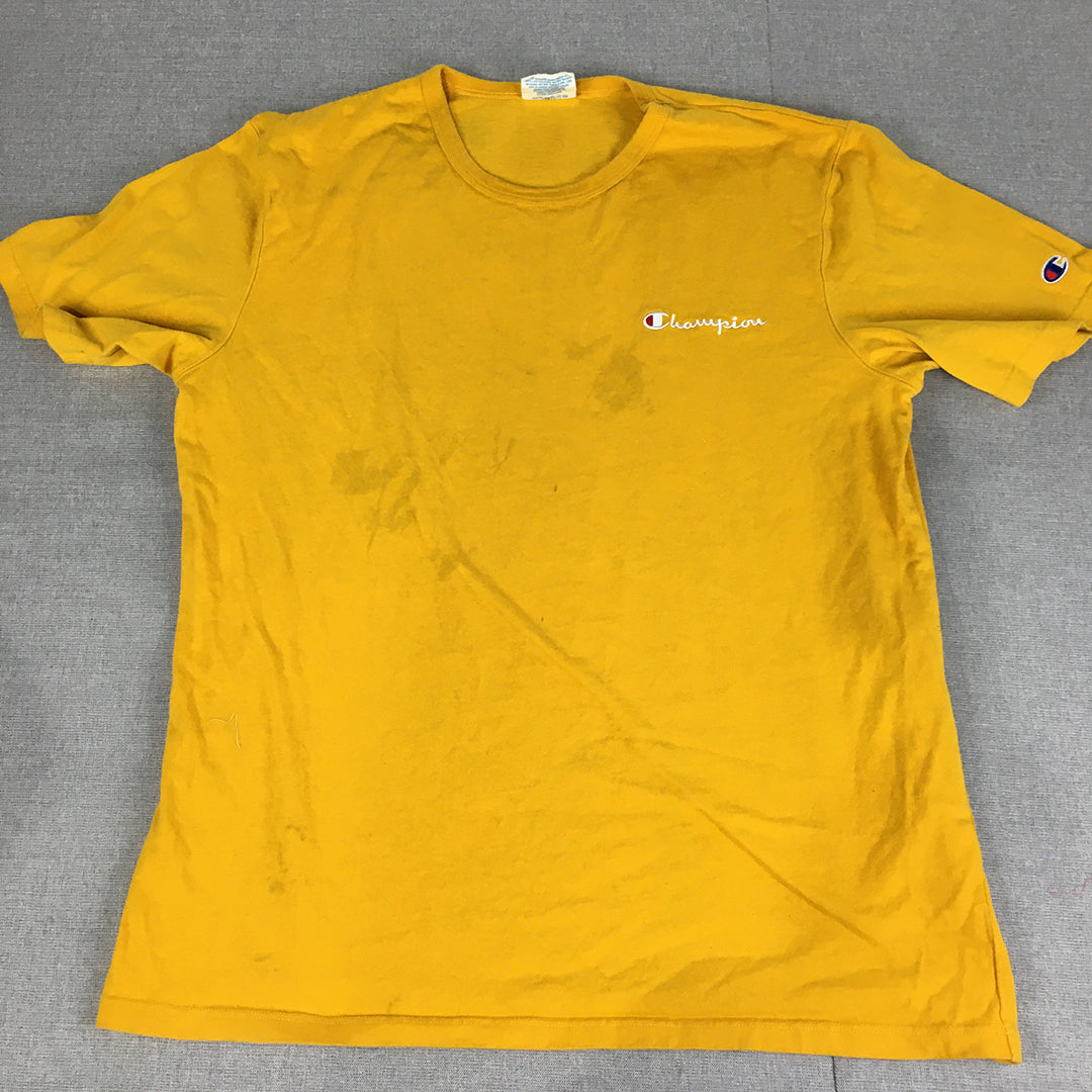 Champion Mens T-Shirt Size XL Yellow Embroidered Logo Crew Neck Tee