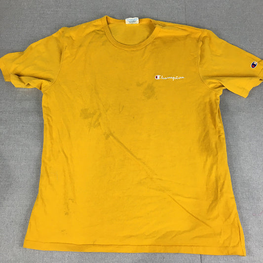 Champion Mens T-Shirt Size XL Yellow Embroidered Logo Crew Neck Tee