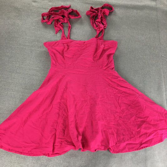 YH & Co Womens Linen Mini Dress Size 12 / L Hot Pink Fit & Flare Sleeveless