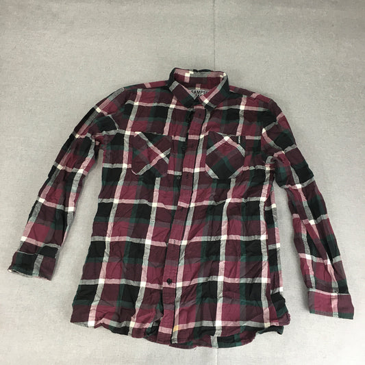 Sampson & Taylor Mens Flannel Shirt Size M Red Checkered Button-Up Pockets