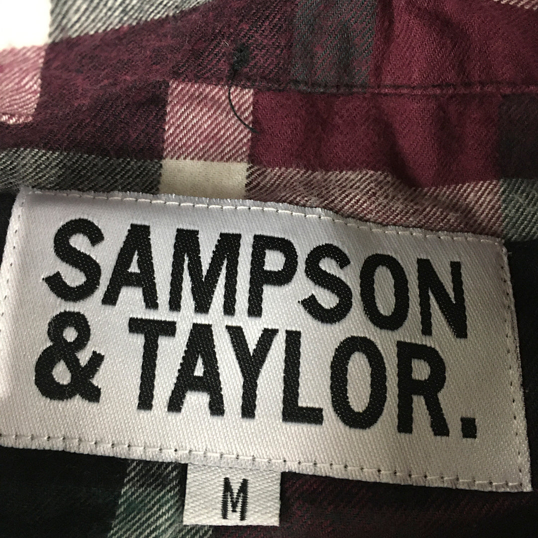 Sampson & Taylor Mens Flannel Shirt Size M Red Checkered Button-Up Pockets