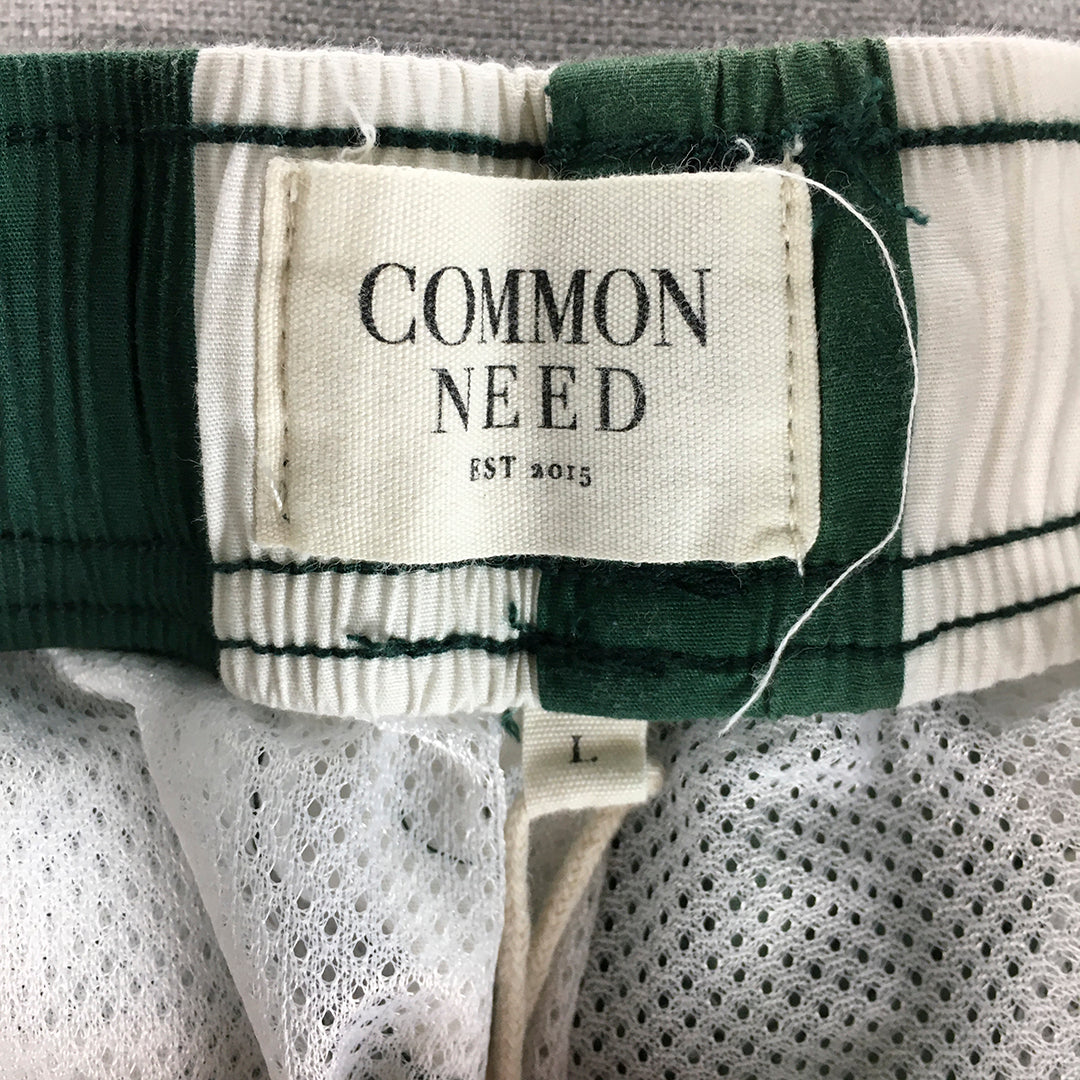 Common Need Mens Shorts Size L Green White Drawstring Pockets