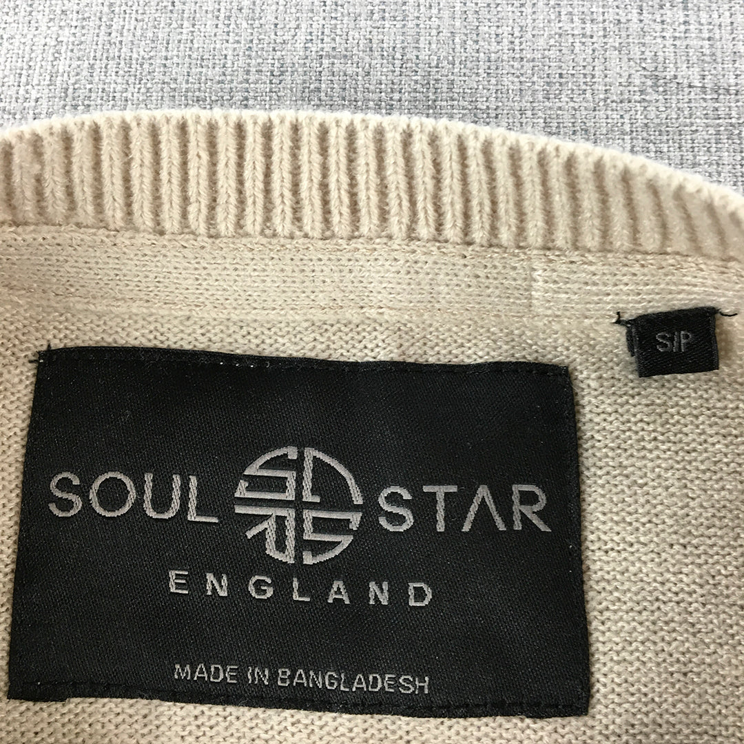 Soul Star Mens Knit Sweater Size S Brown Black Crew Neck Jumper