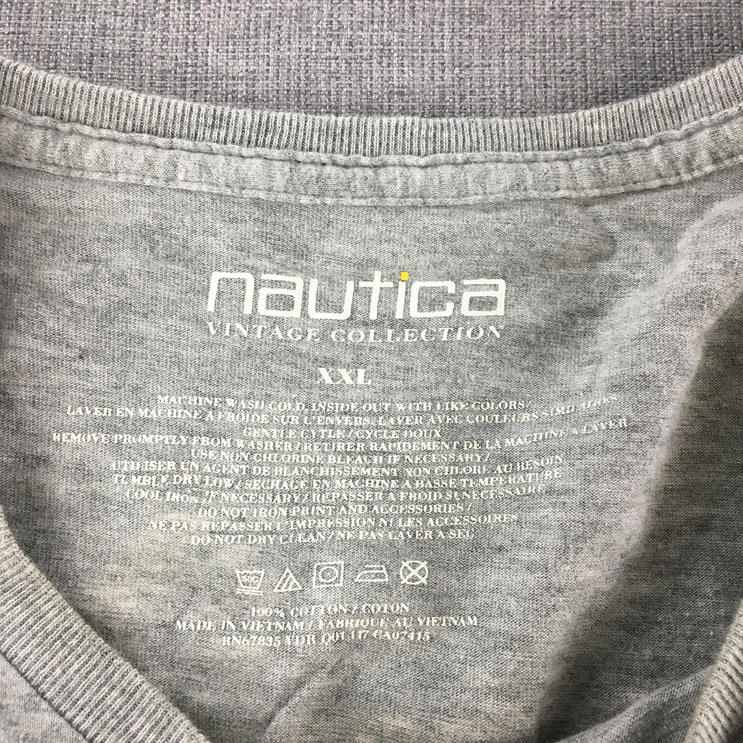 Nautica Mens Shirt Size 2XL Grey Big Logo Long Sleeve Pullover Crew Neck