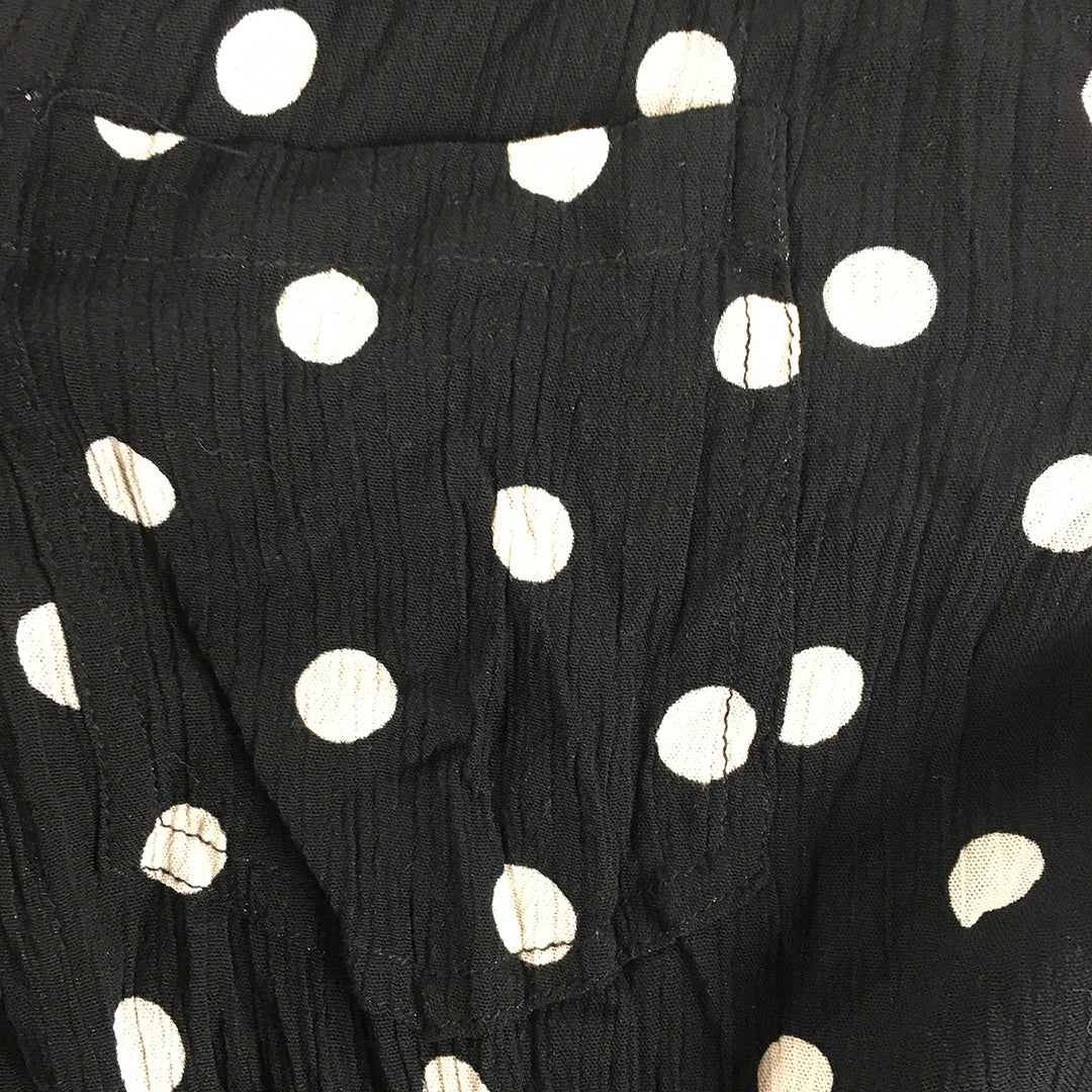 H&M Womens Top Size M Black Polka Dot Long Sleeve Button-Up Shirt