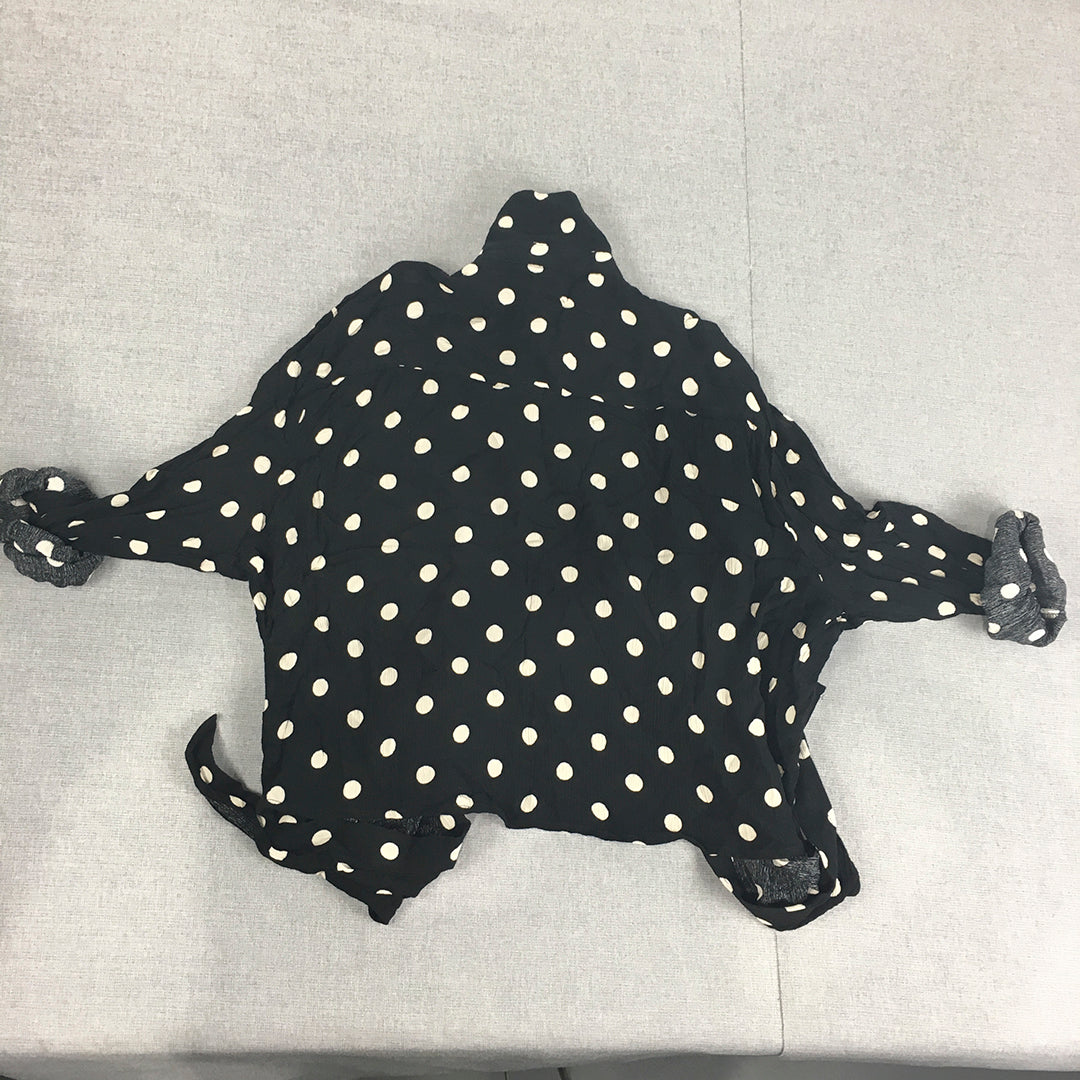 H&M Womens Top Size M Black Polka Dot Long Sleeve Button-Up Shirt