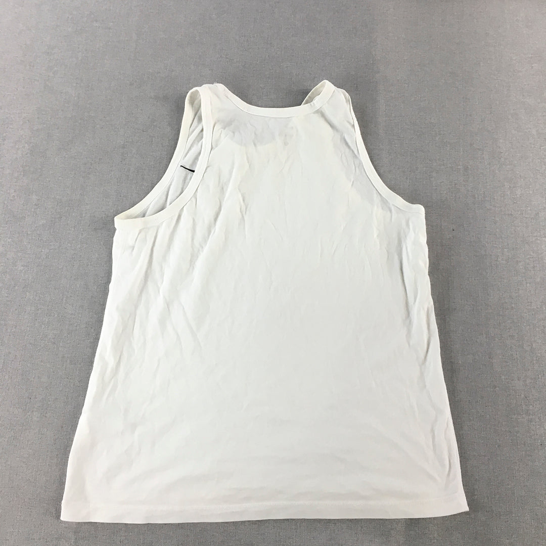 Nike Mens Tank Top Size L White Sleeveless Embroidered Logo Shirt