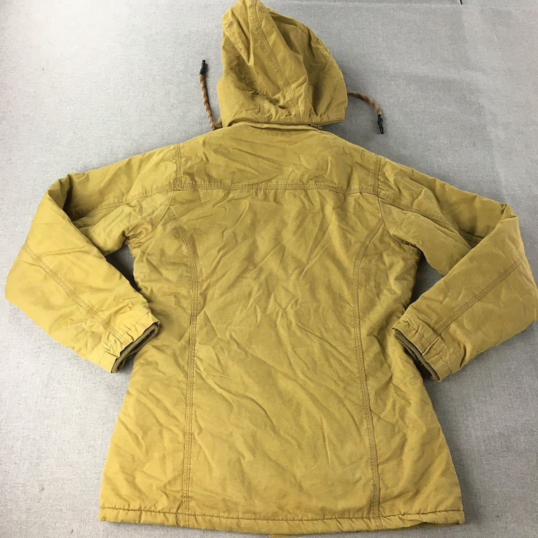 Monte Carlo Womens Overcoat Jacket Size L Yellow Zip-Up Hoodie Pockets Coat