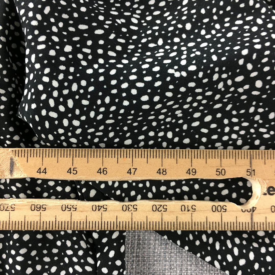 H&M Womens Shirt Size 8 Black White Dot Long Sleeve Button-Up