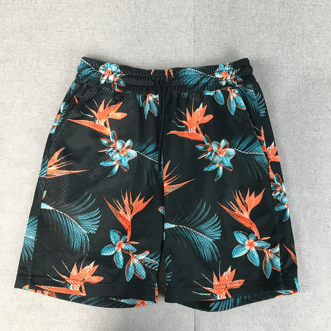 Lost Highway Mens Board Shorts Size XS Black Floral Hawaiian Pockets Surf Swim