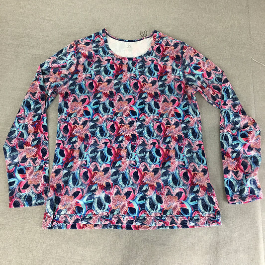 Daily Sports Womens Top Size M Blue Red Floral Abstract Long Sleeve Shirt